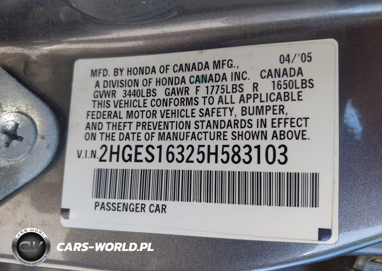 2005 Honda Civic Vp VIN:2HGES16325H583103 - 9