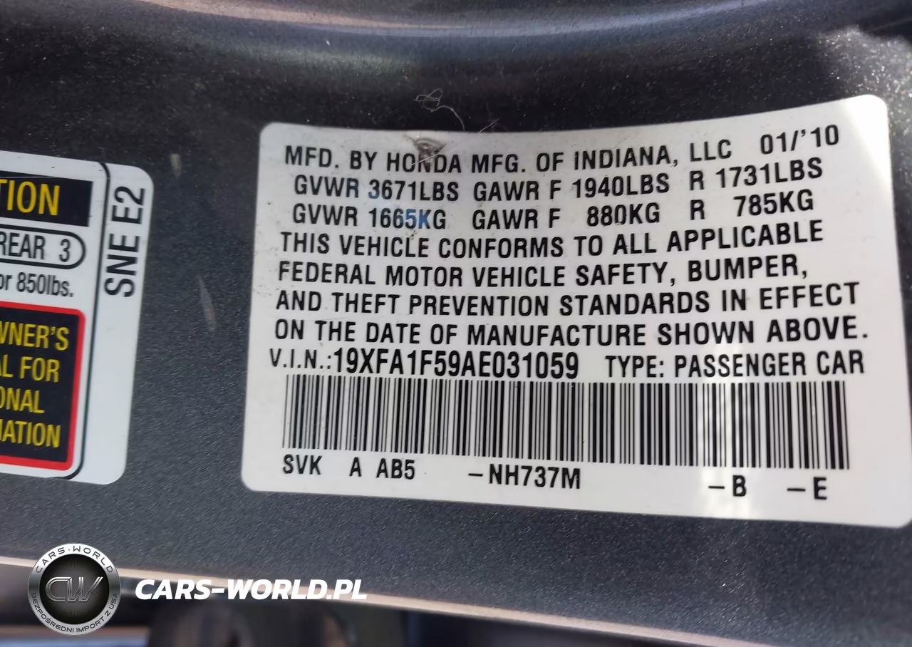 2010 Honda Civic Lx VIN:19XFA1F59AE031059 - 9