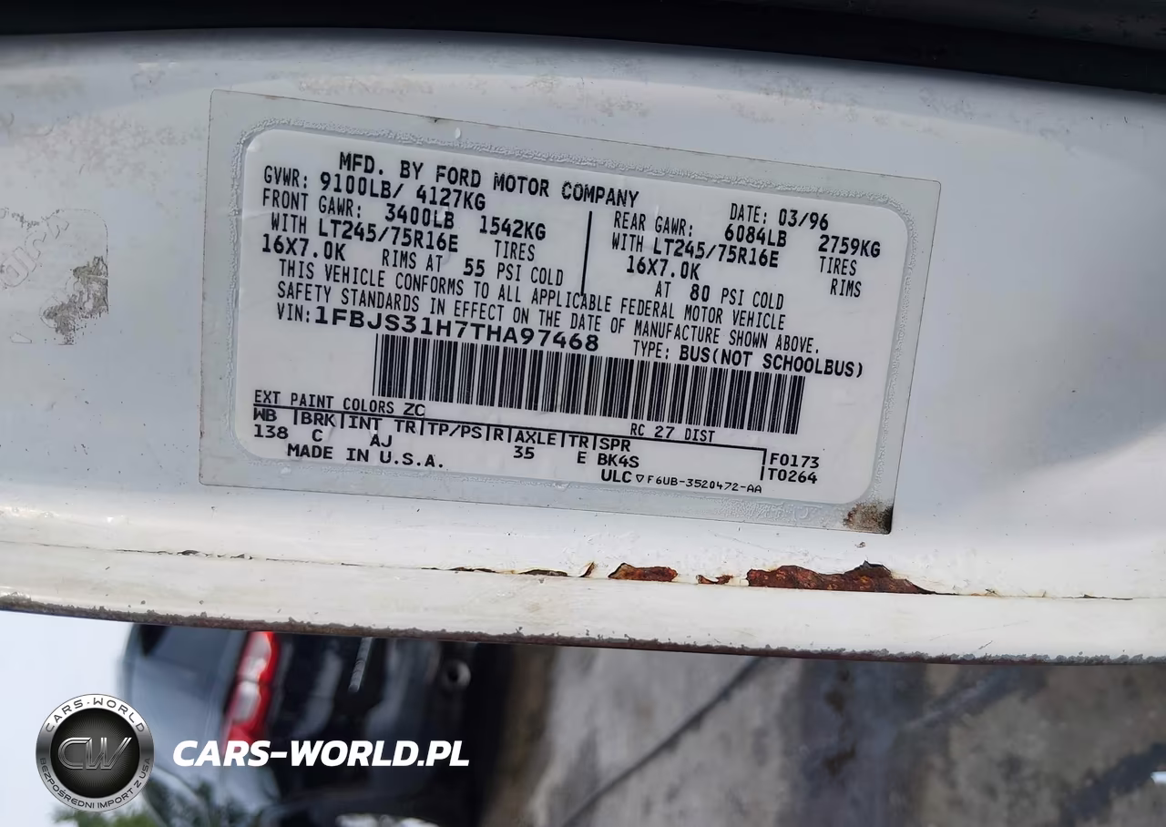 1996 Ford Econoline E350 Super Duty VIN:1FBJS31H7THA97468 - 9