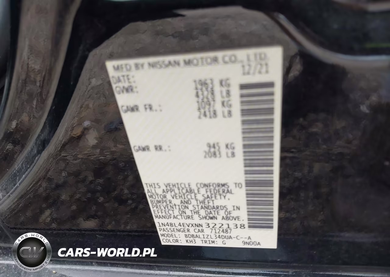 2022 Nissan Altima Sl Fwd VIN:1N4BL4EVXNN322138 - 9