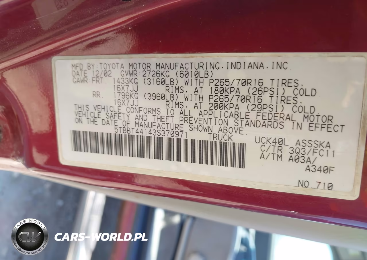 2003 Toyota Tundra Sr5 V8 VIN:5TBBT44143S370971 - 9