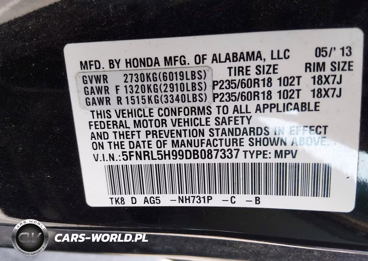 2013 Honda Odyssey Touring-Touring Elite VIN:5FNRL5H99DB087337 - 9