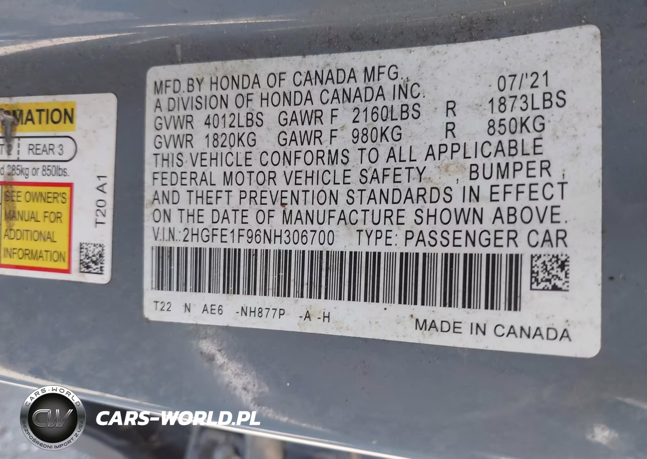 2022 Honda Civic Touring VIN:2HGFE1F96NH306700 - 9