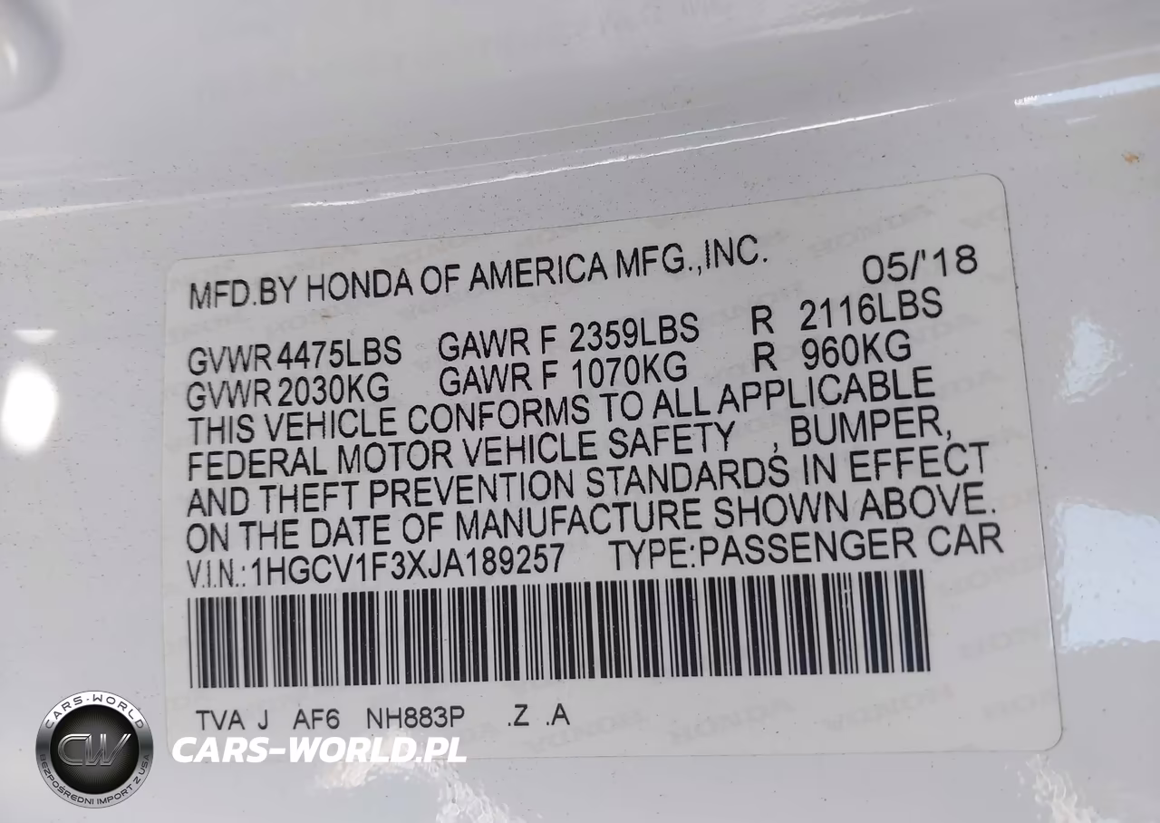 2018 Honda Accord Sport VIN:1HGCV1F3XJA189257 - 9