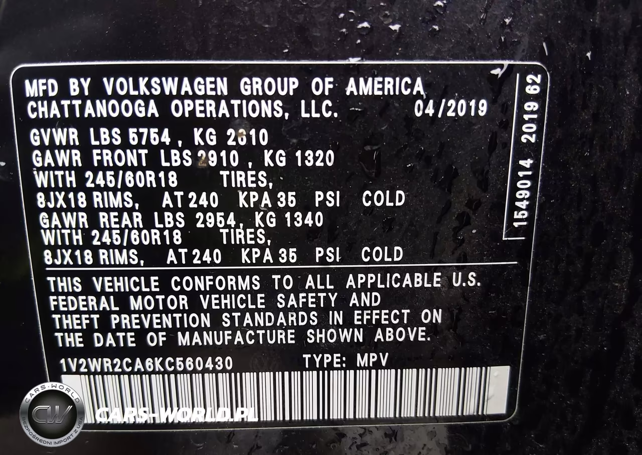 2019 Volkswagen Atlas 3.6L V6 Se W-Technology VIN:1V2WR2CA6KC560430 - 9