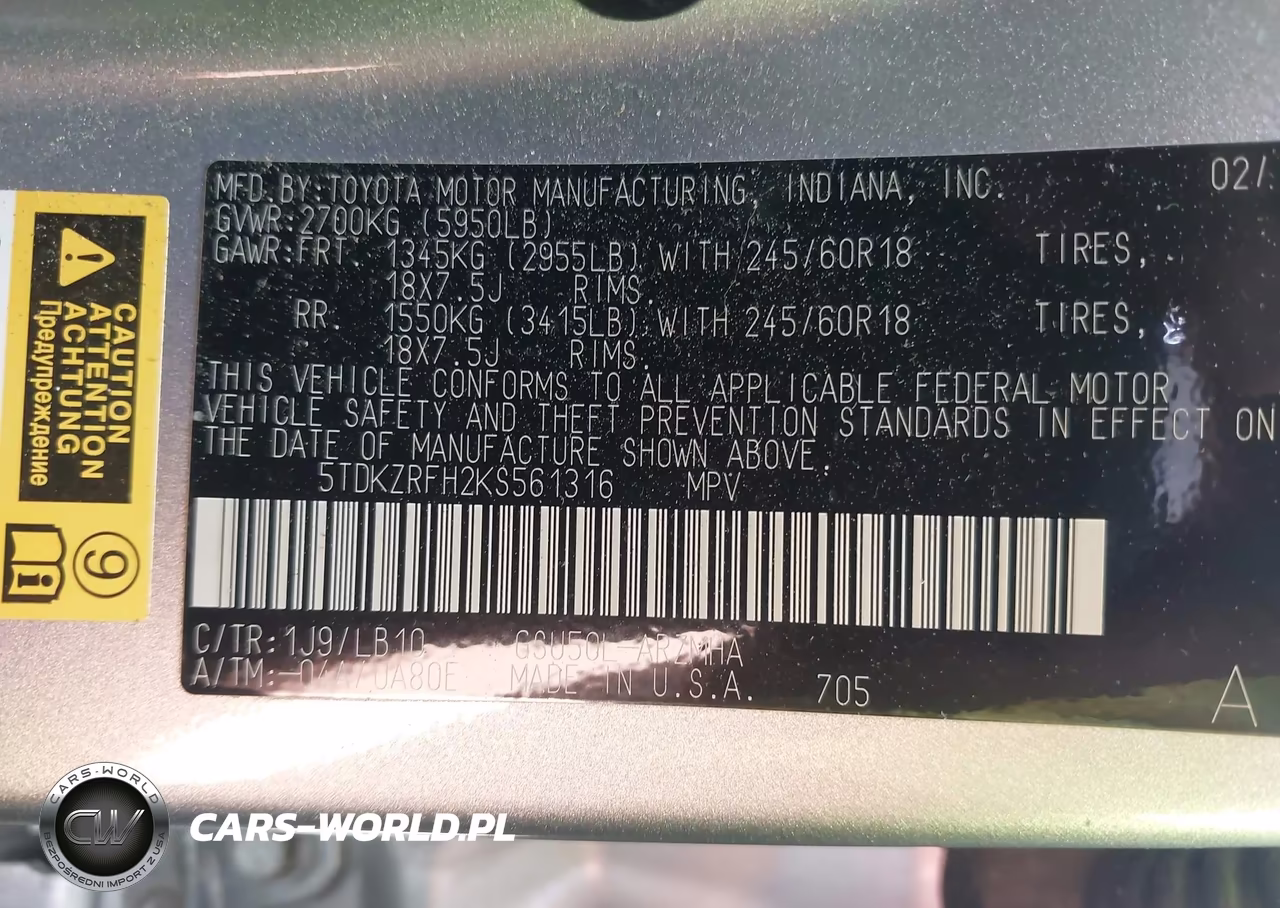 2019 Toyota Highlander Xle VIN:5TDKZRFH2KS561316 - 9