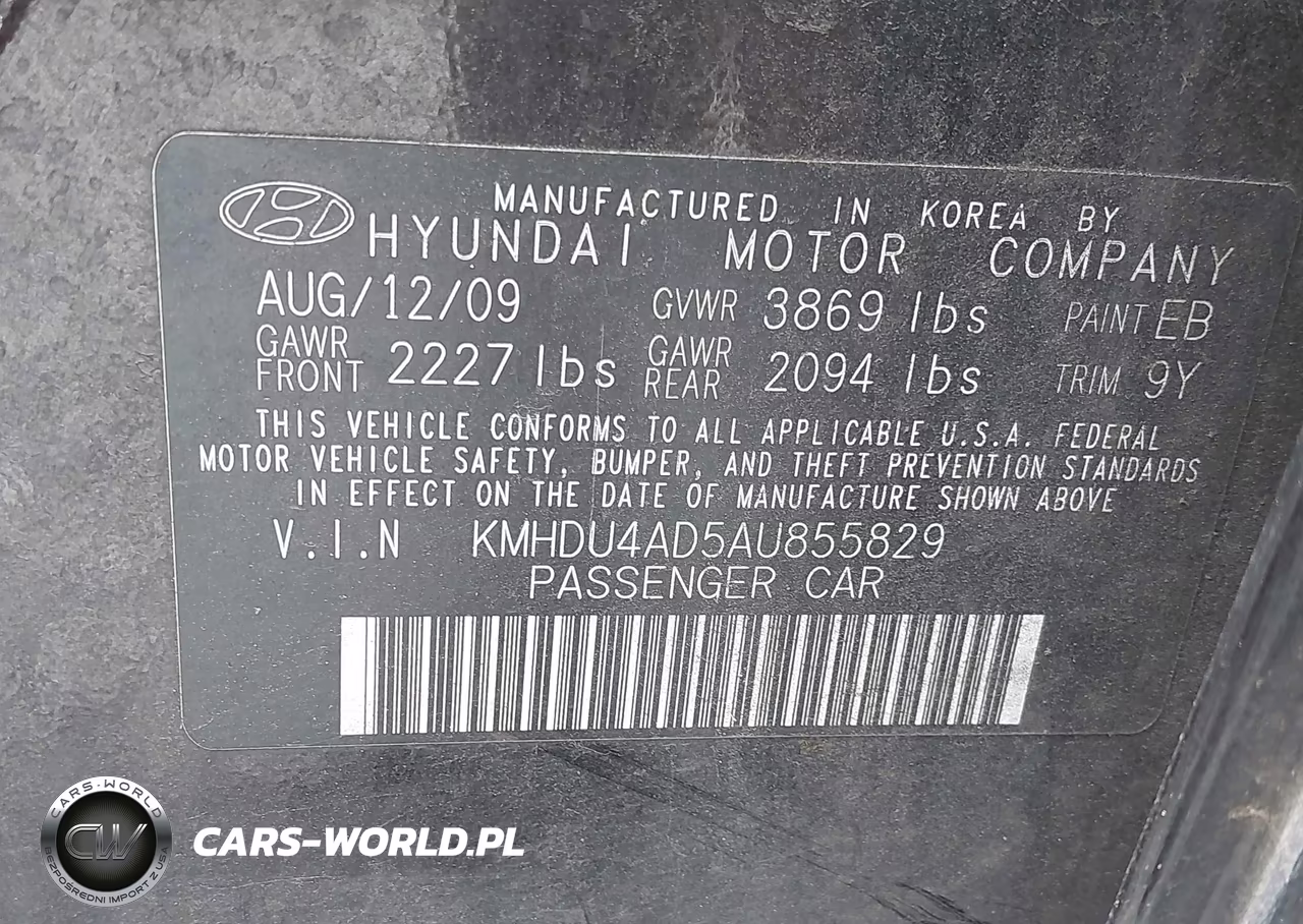 2010 Hyundai Elantra Gls VIN:KMHDU4AD5AU855829 - 9