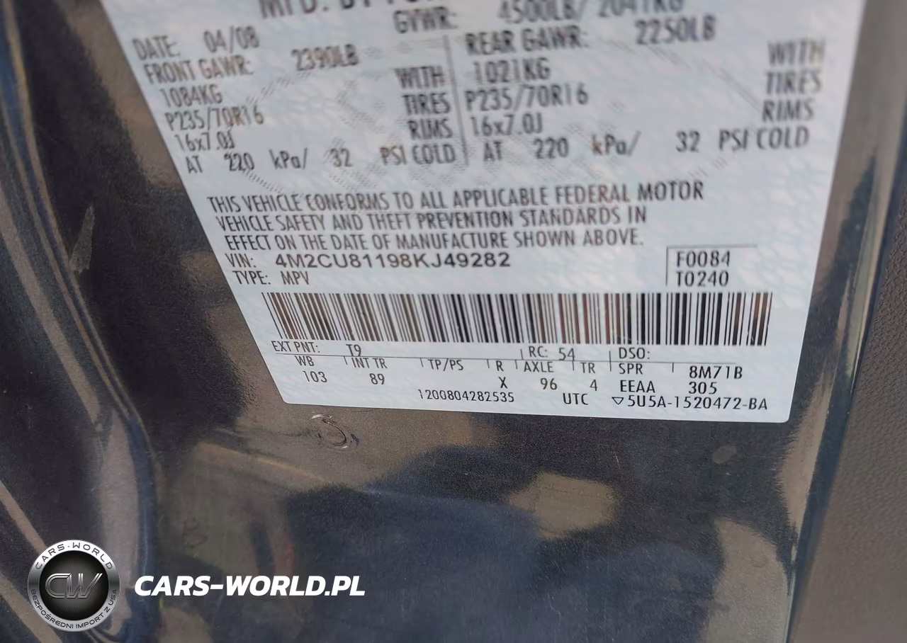 2008 Mercury Mariner V6 VIN:4M2CU81198KJ49282 - 9