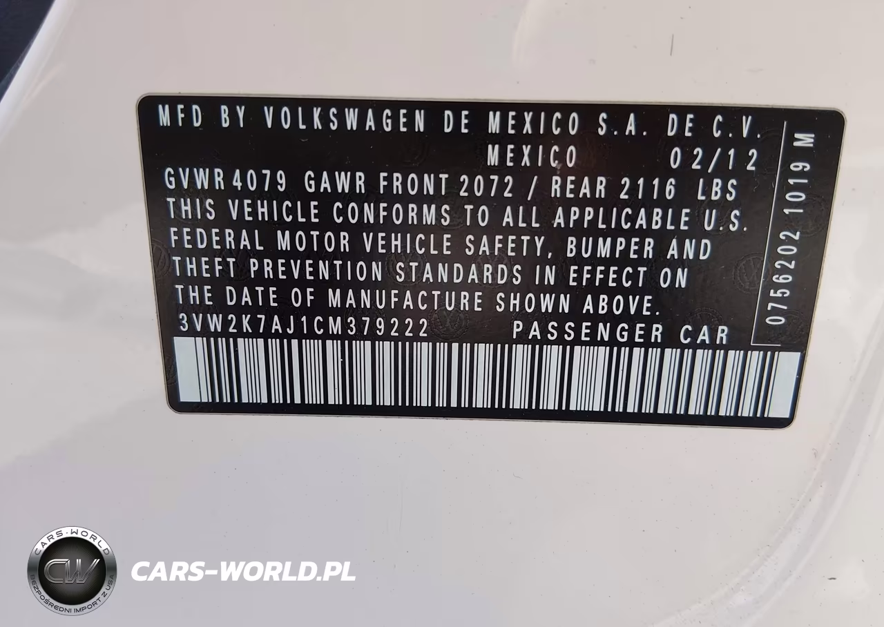 2012 Volkswagen Jetta 2.0L S VIN:3VW2K7AJ1CM379222 - 9