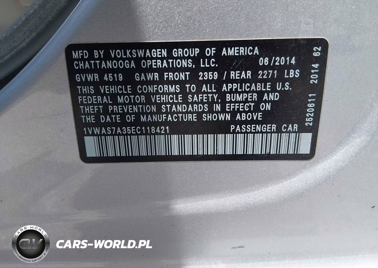 2014 Volkswagen Passat 1.8T S VIN:1VWAS7A35EC118421 - 9