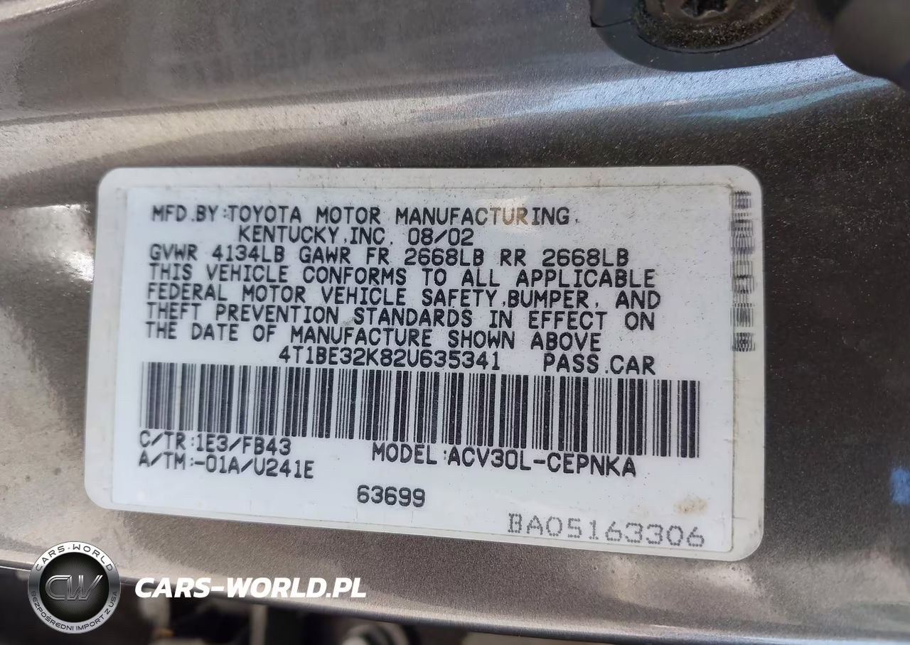 2002 Toyota Camry Le VIN:4T1BE32K82U635341 - 9