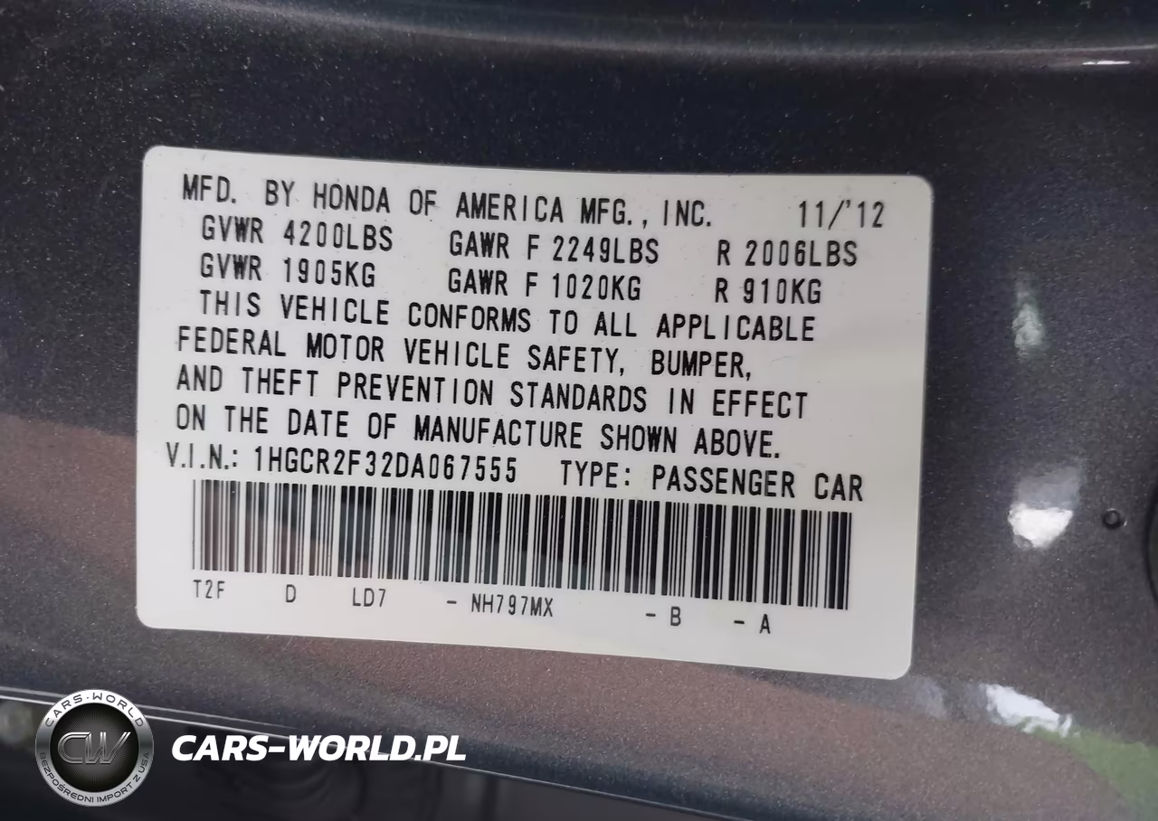 2013 Honda Accord Lx VIN:1HGCR2F32DA067555 - 9