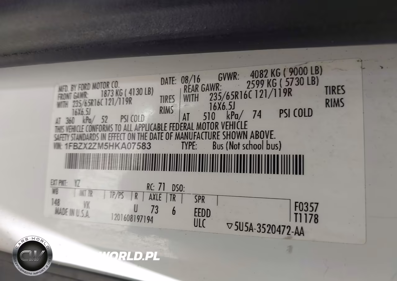2017 Ford Transit-350 Xl VIN:1FBZX2ZM5HKA07583 - 9