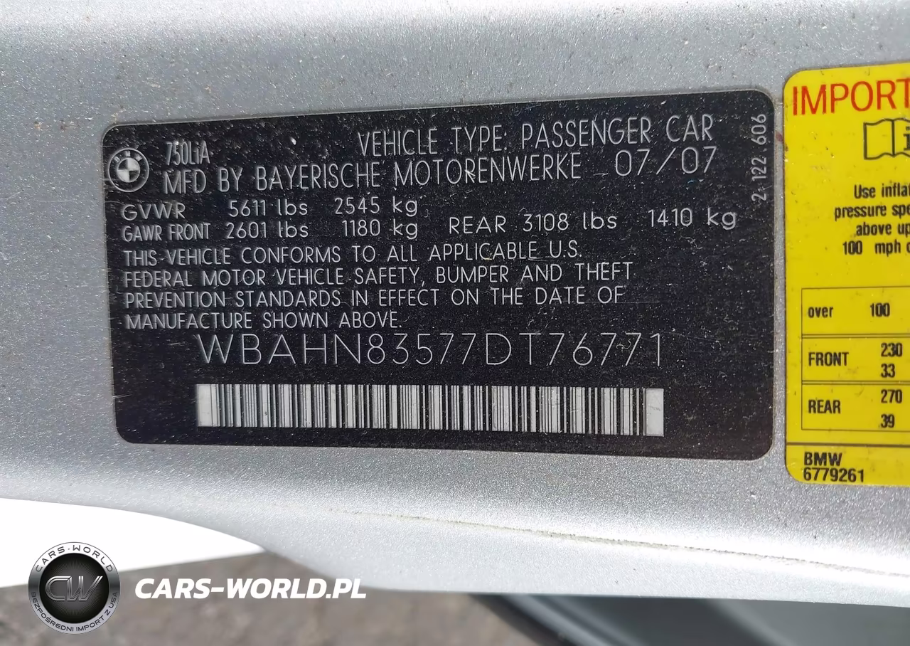 2007 BMW 750Li VIN:WBAHN83577DT76771 - 9
