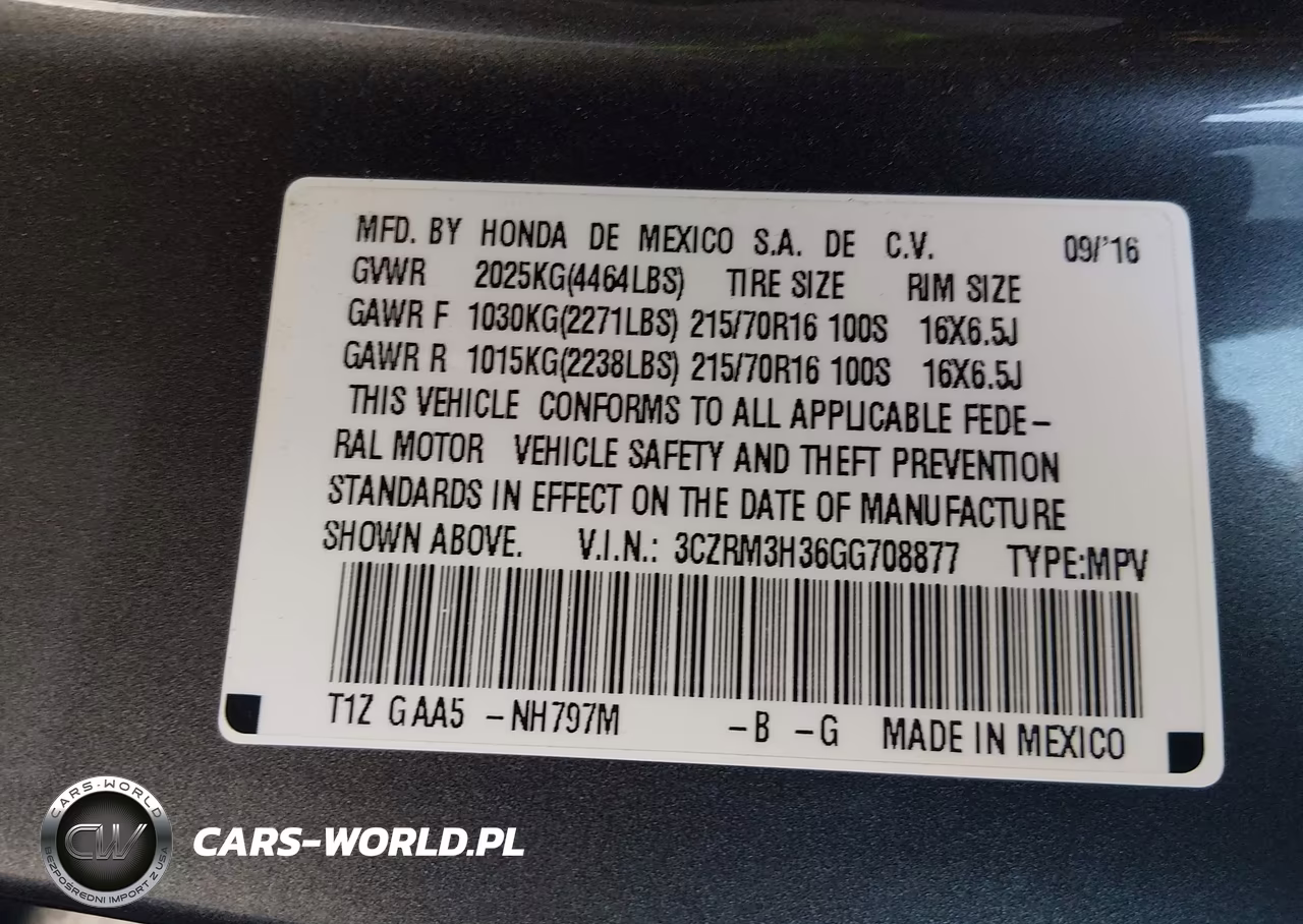 2016 Honda Cr-V Lx VIN:3CZRM3H36GG708877 - 9