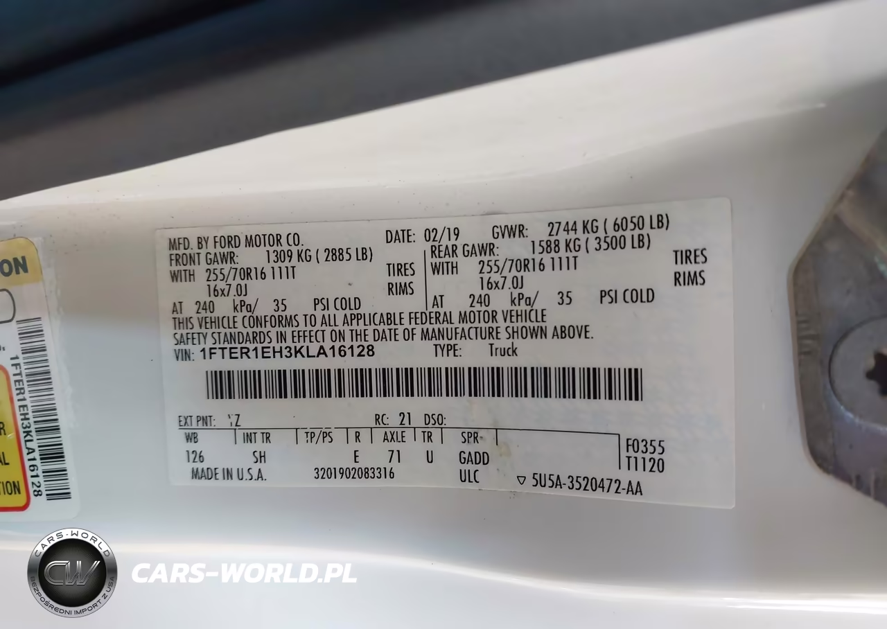 2019 Ford Ranger Xl VIN:1FTER1EH3KLA16128 - 9