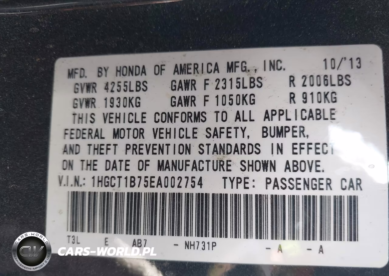 2014 Honda Accord Ex VIN:1HGCT1B75EA002754 - 9