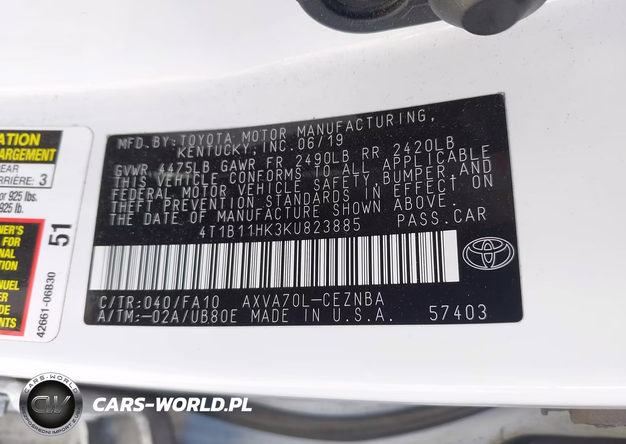 2019 Toyota Camry Le VIN:4T1B11HK3KU823885 - 9