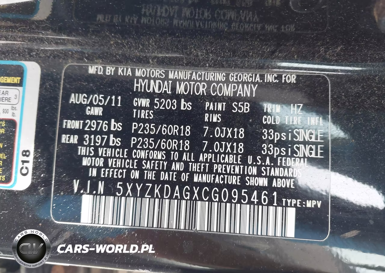 2012 Hyundai Santa Fe Limited V6 VIN:5XYZKDAGXCG095461 - 9