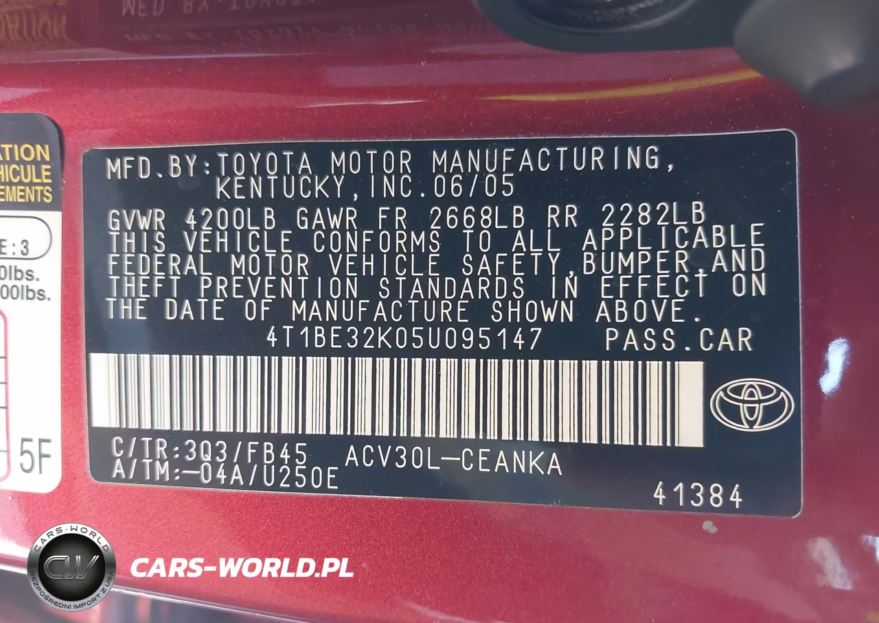 2005 Toyota Camry Le VIN:4T1BE32K05U095147 - 9