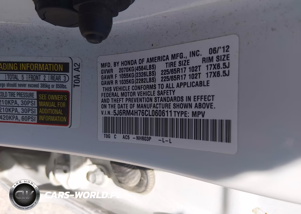 2012 Honda Cr-V Ex-L VIN:5J6RM4H76CL060611 - 9