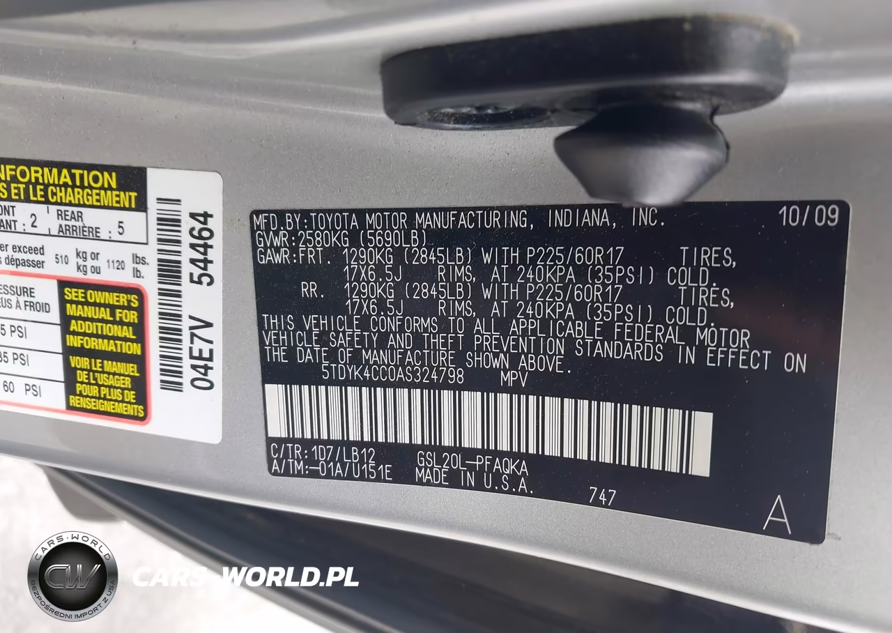 2010 Toyota Sienna Xle VIN:5TDYK4CC0AS324798 - 9