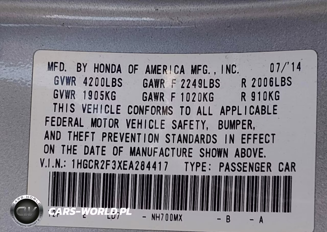 2014 Honda Accord Lx VIN:1HGCR2F3XEA284417 - 9
