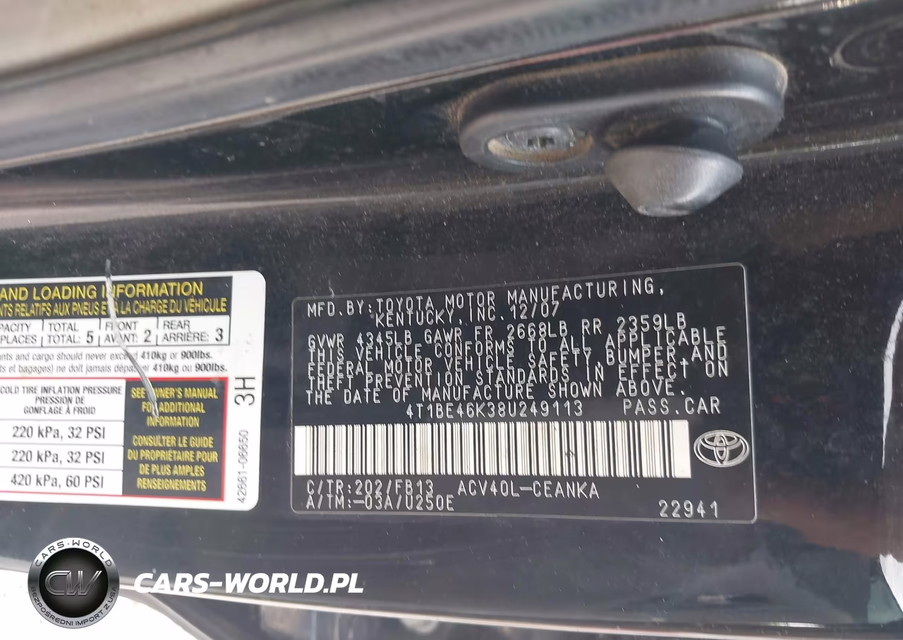 2008 Toyota Camry Se VIN:4T1BE46K38U249113 - 9