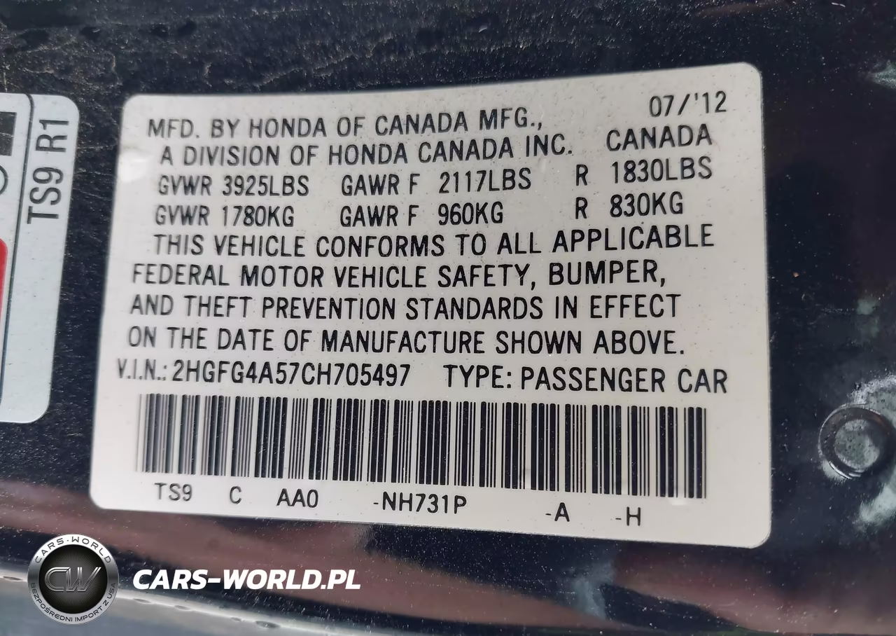 2012 Honda Civic Si VIN:2HGFG4A57CH705497 - 9