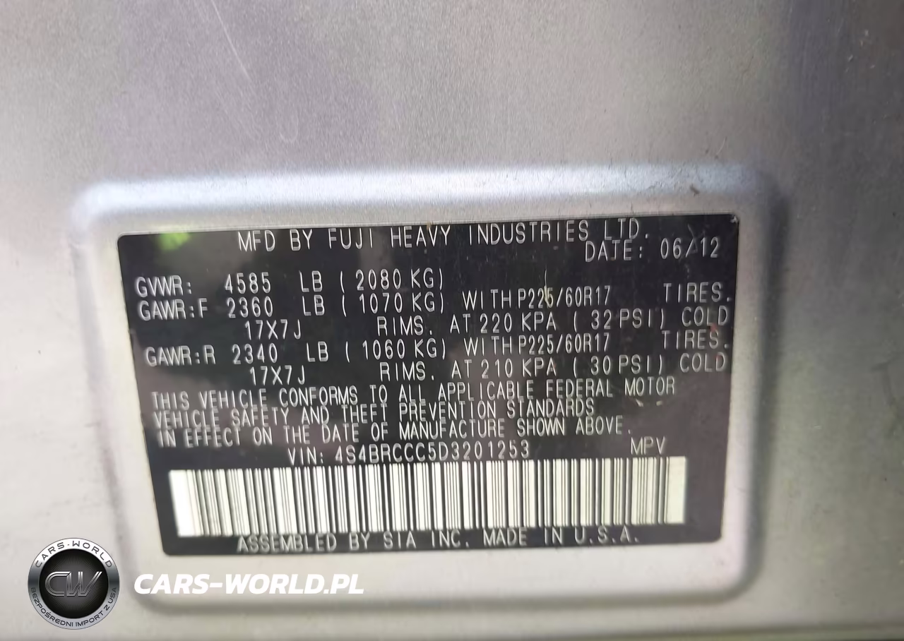 2013 Subaru Outback 2.5I Premium VIN:4S4BRCCC5D3201253 - 9