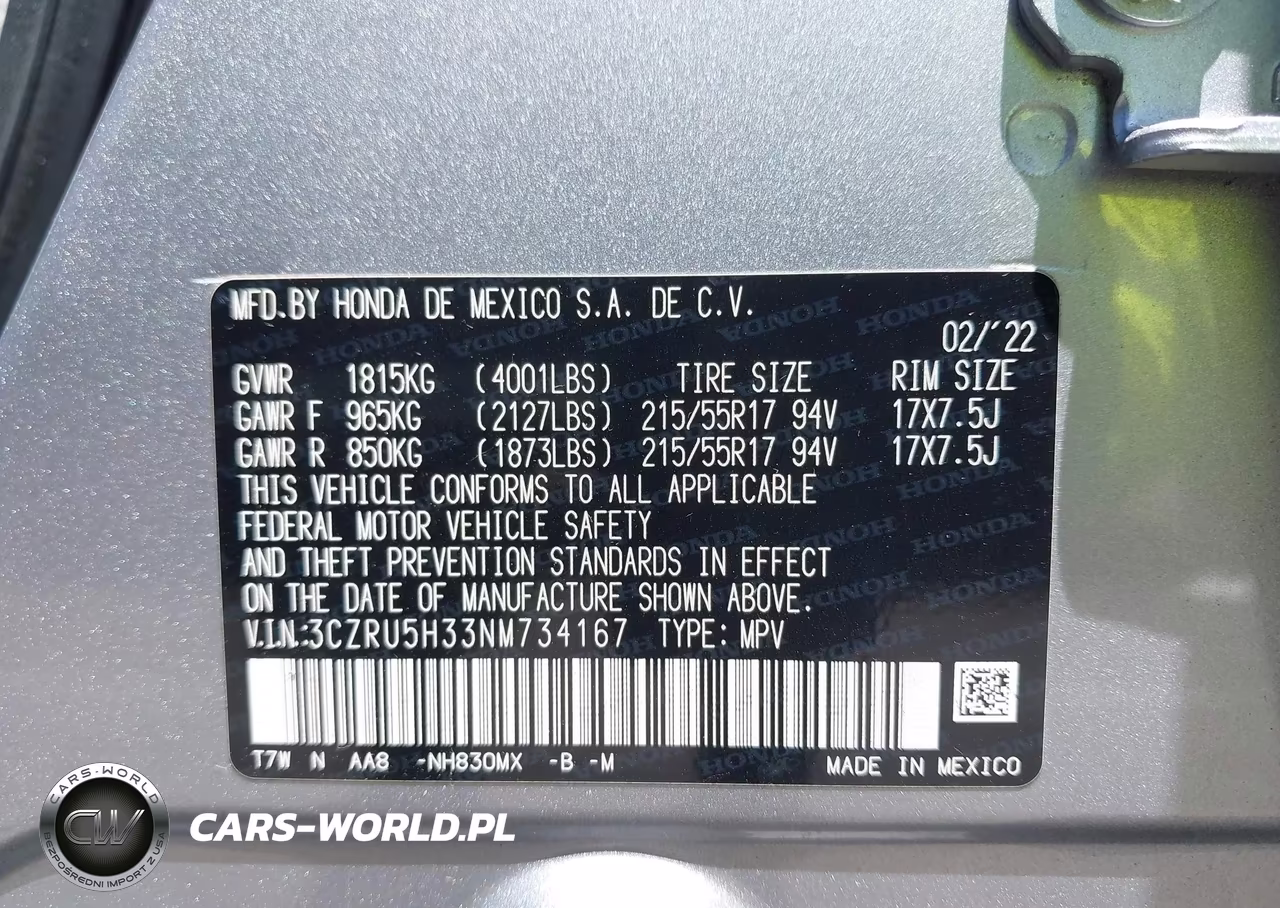 2022 Honda Hr-V 2Wd Lx VIN:3CZRU5H33NM734167 - 9