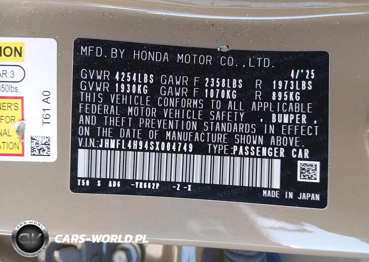 2025 Honda Civic Hybrid Sport Touring VIN:JHMFL4H94SX004749 - 9