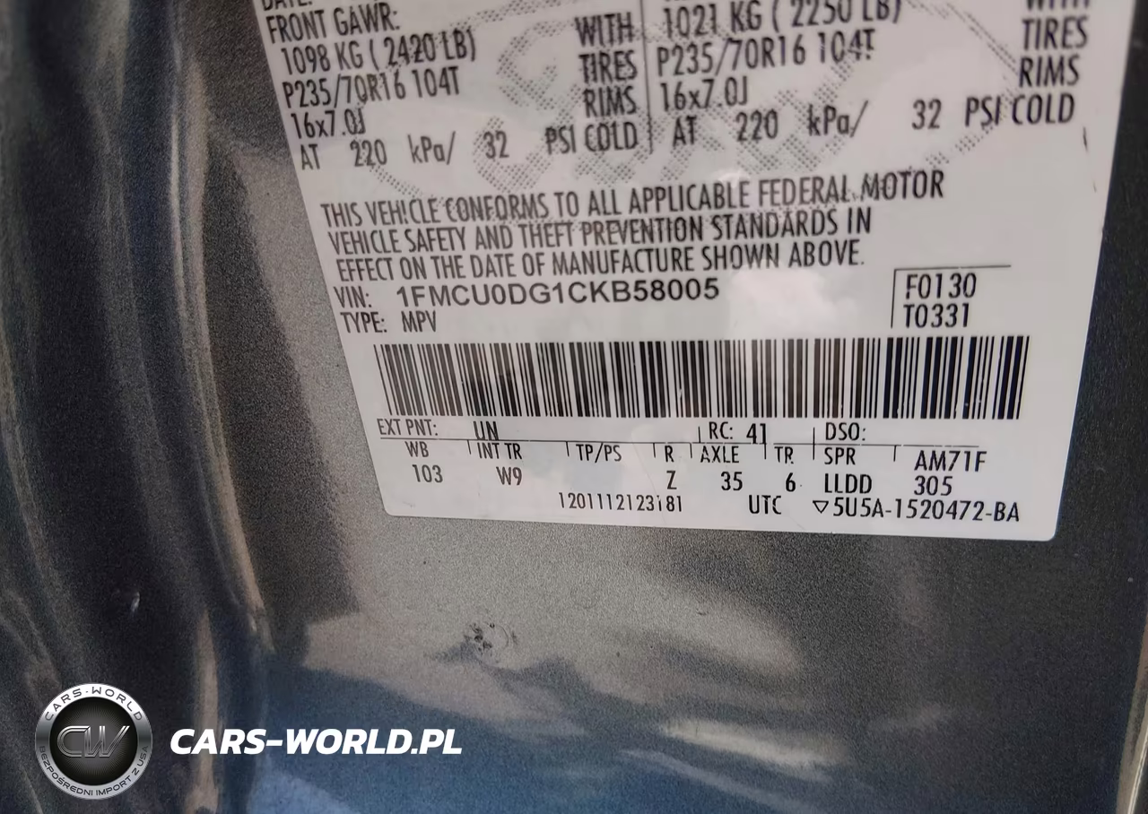 2012 Ford Escape Xlt VIN:1FMCU0DG1CKB58005 - 9