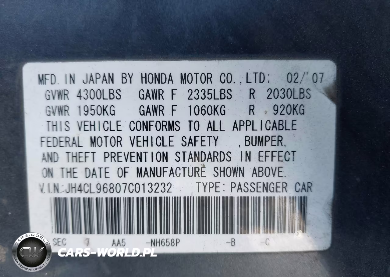 2007 Acura Tsx VIN:JH4CL96807C013232 - 9