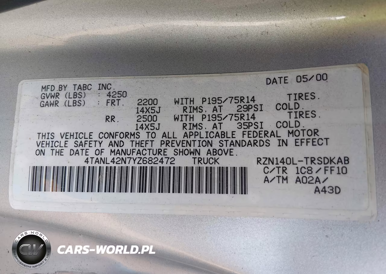 2000 Toyota Tacoma VIN:4TANL42N7YZ682472 - 9