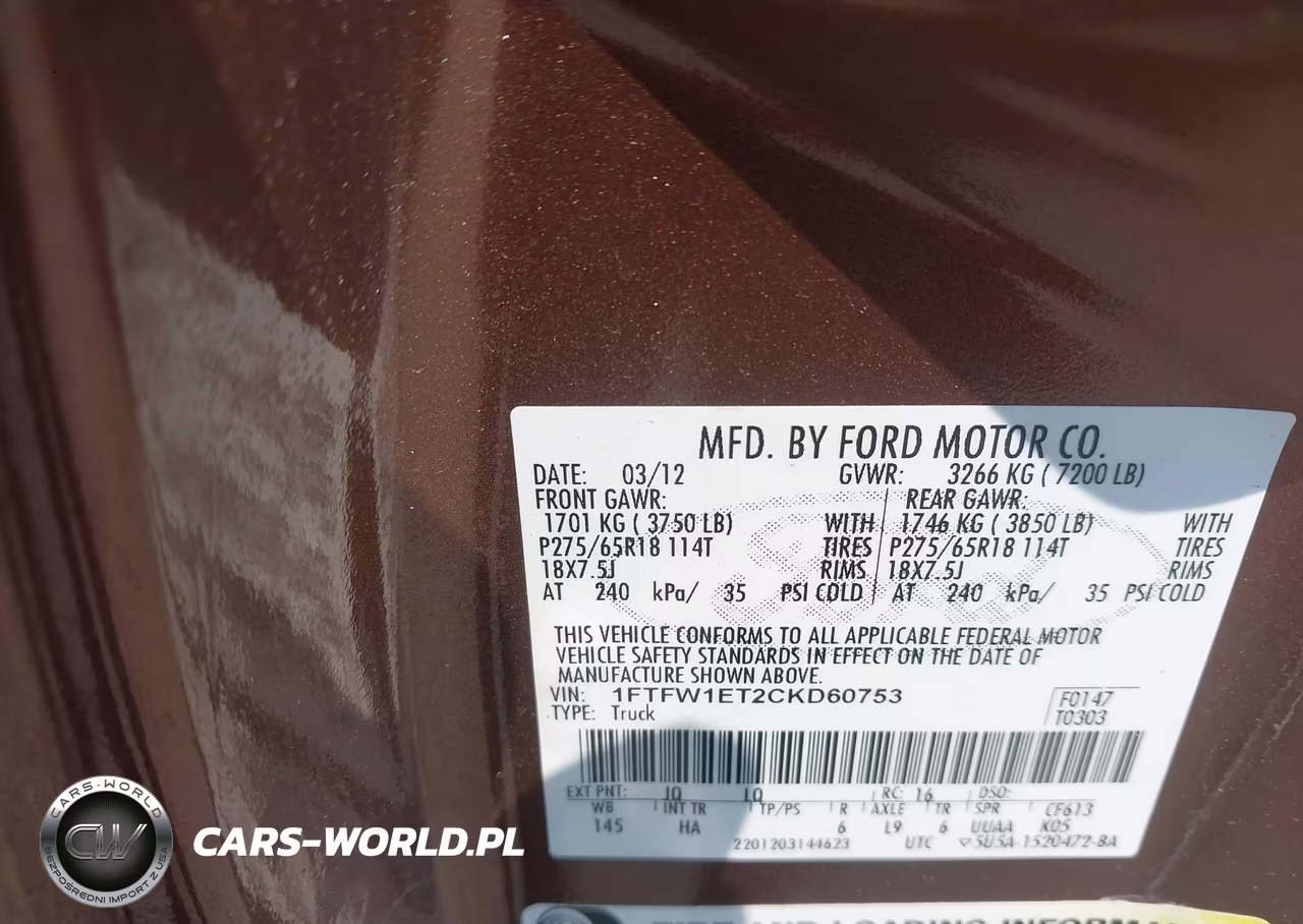 2012 Ford F-150 Lariat VIN:1FTFW1ET2CKD60753 - 9