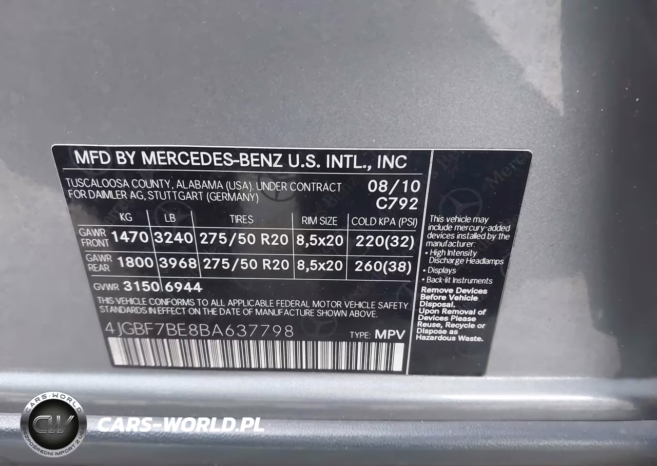 2011 Mercedes-Benz Gl 450 4Matic VIN:4JGBF7BE8BA637798 - 9