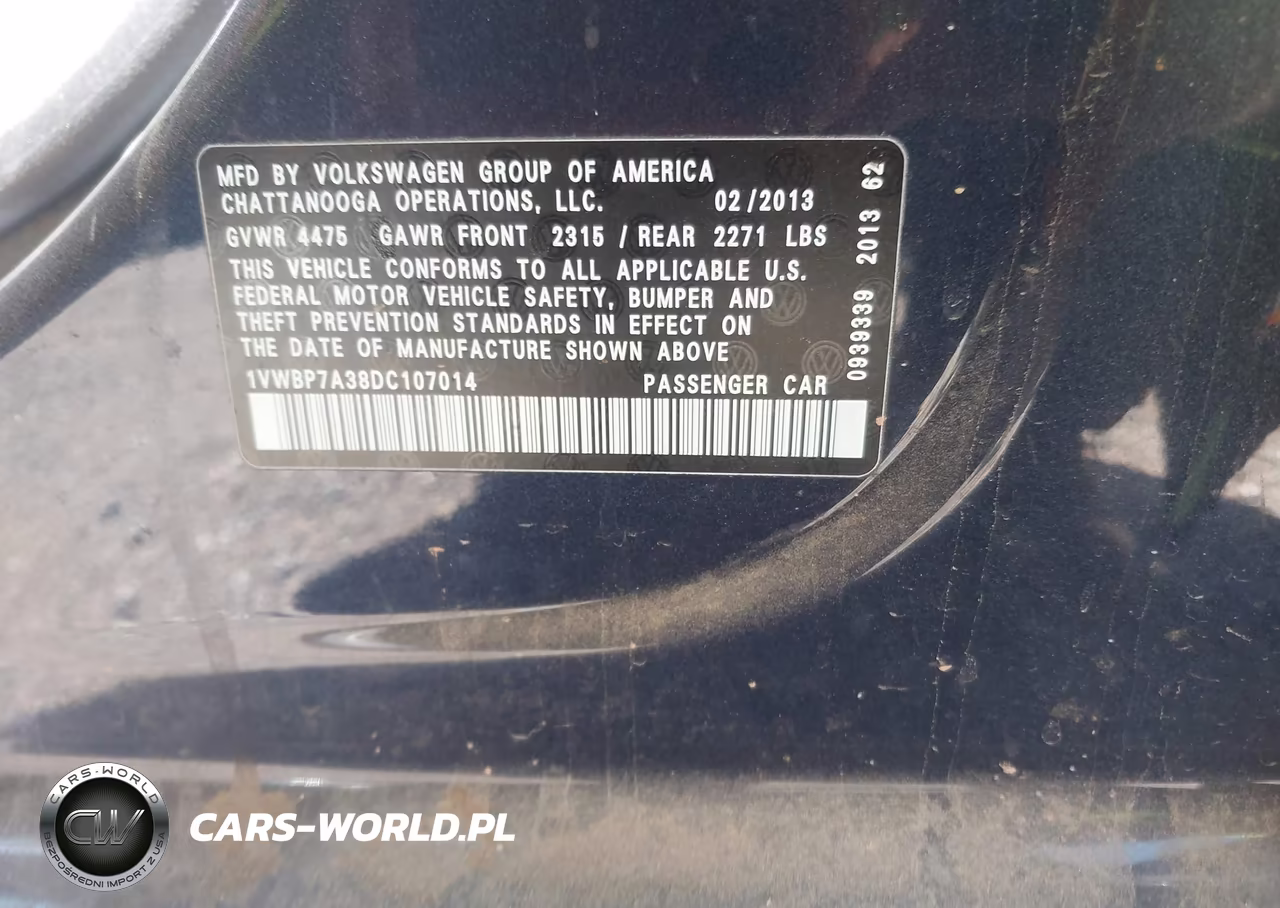2013 Volkswagen Passat 2.5L Se VIN:1VWBP7A38DC107014 - 9
