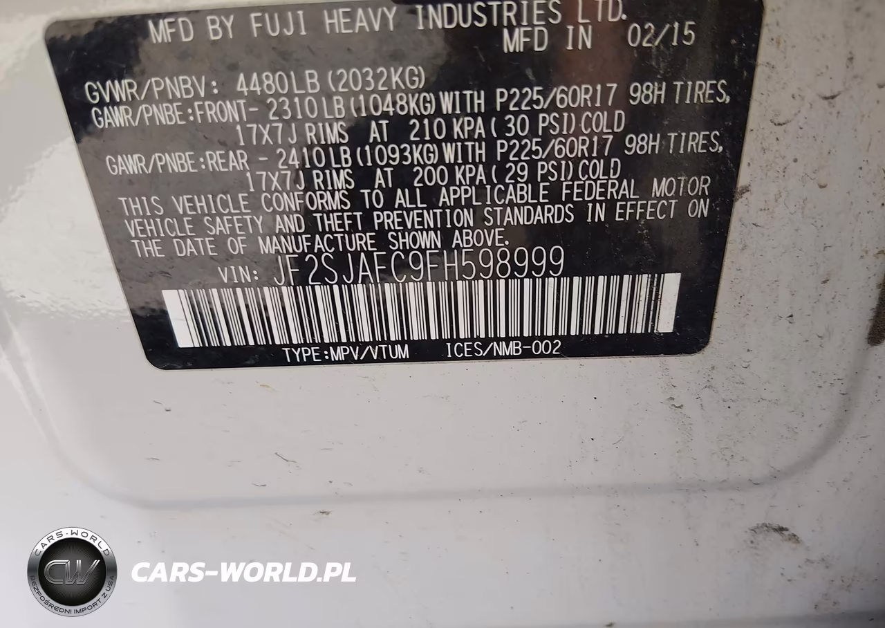 2015 Subaru Forester 2.5I Premium VIN:JF2SJAFC9FH598999 - 9
