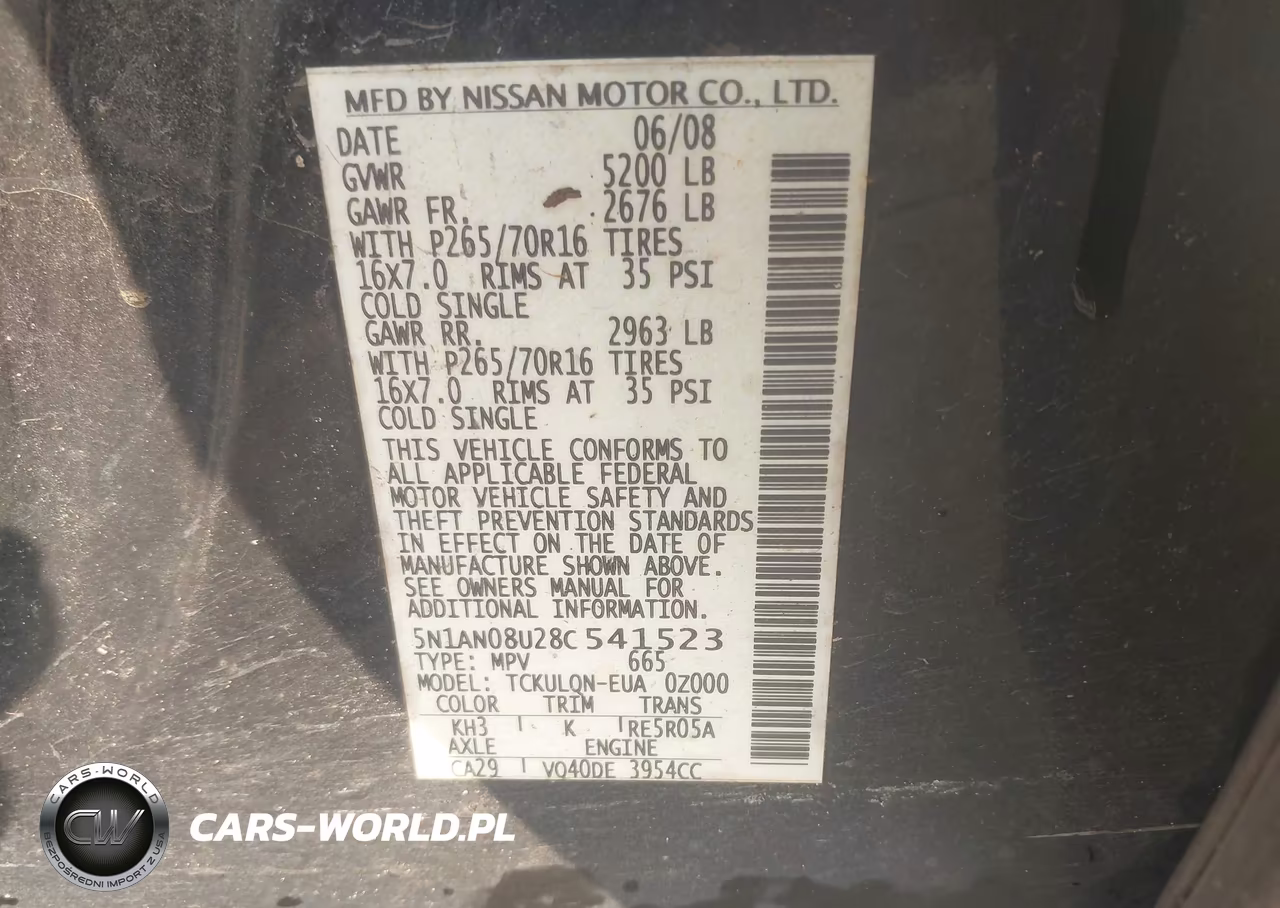 2008 Nissan Xterra X VIN:5N1AN08U28C541523 - 9