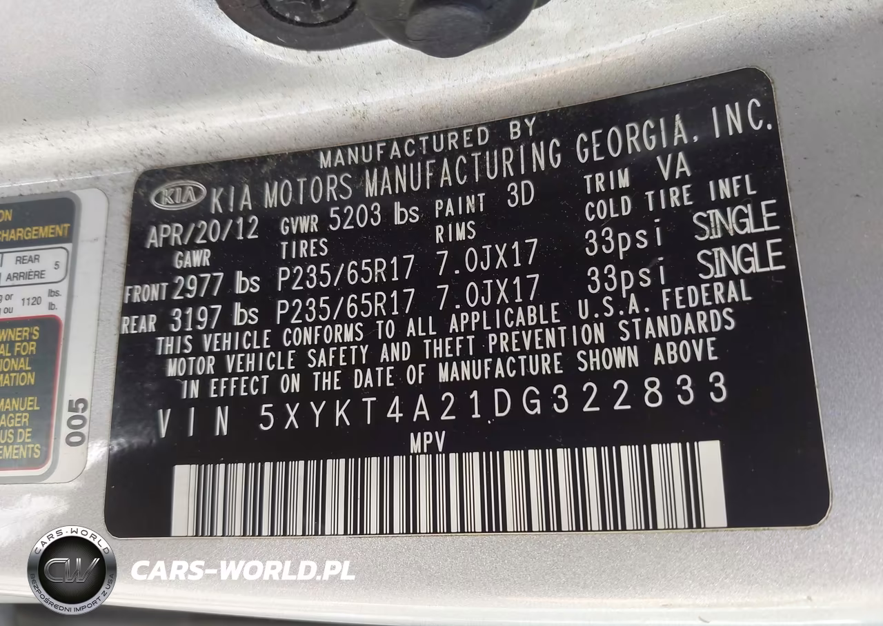 2013 Kia Sorento Lx V6 VIN:5XYKT4A21DG322833 - 9
