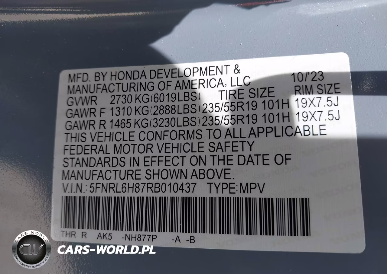2024 Honda Odyssey Touring VIN:5FNRL6H87RB010437 - 9