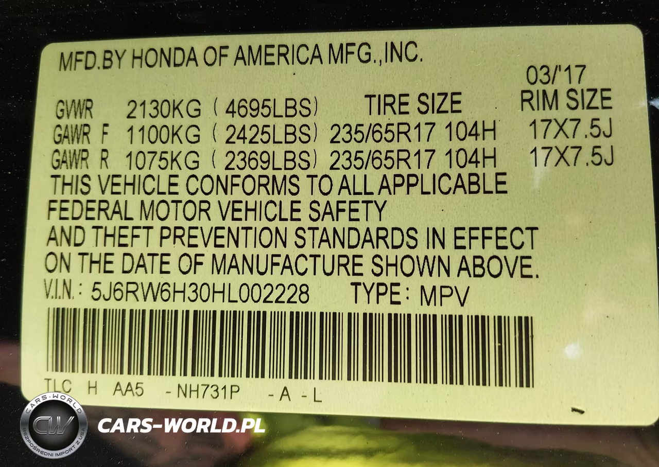 2017 Honda Cr-V Lx VIN:5J6RW6H30HL002228 - 9