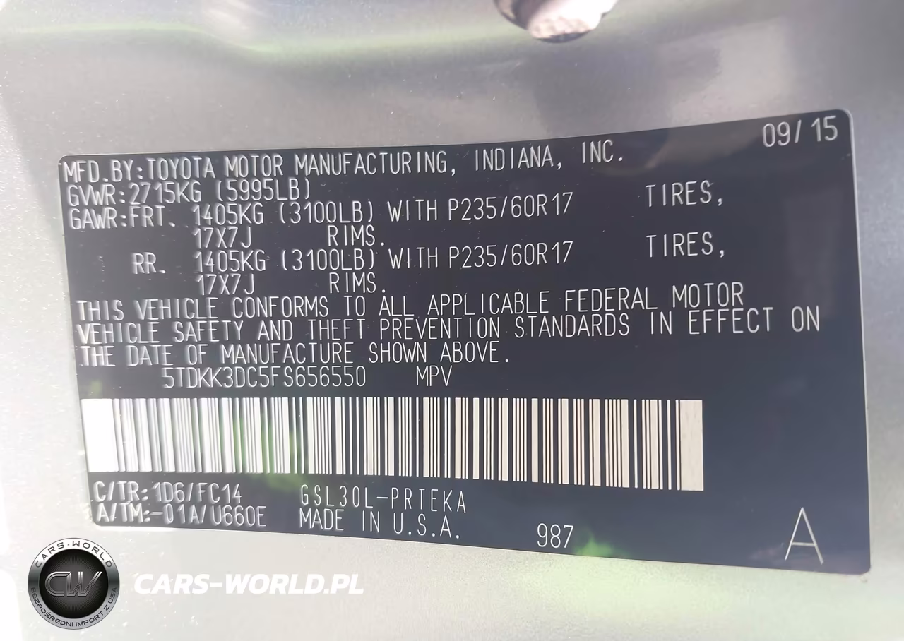 2015 Toyota Sienna Le 8 Passenger VIN:5TDKK3DC5FS656550 - 9