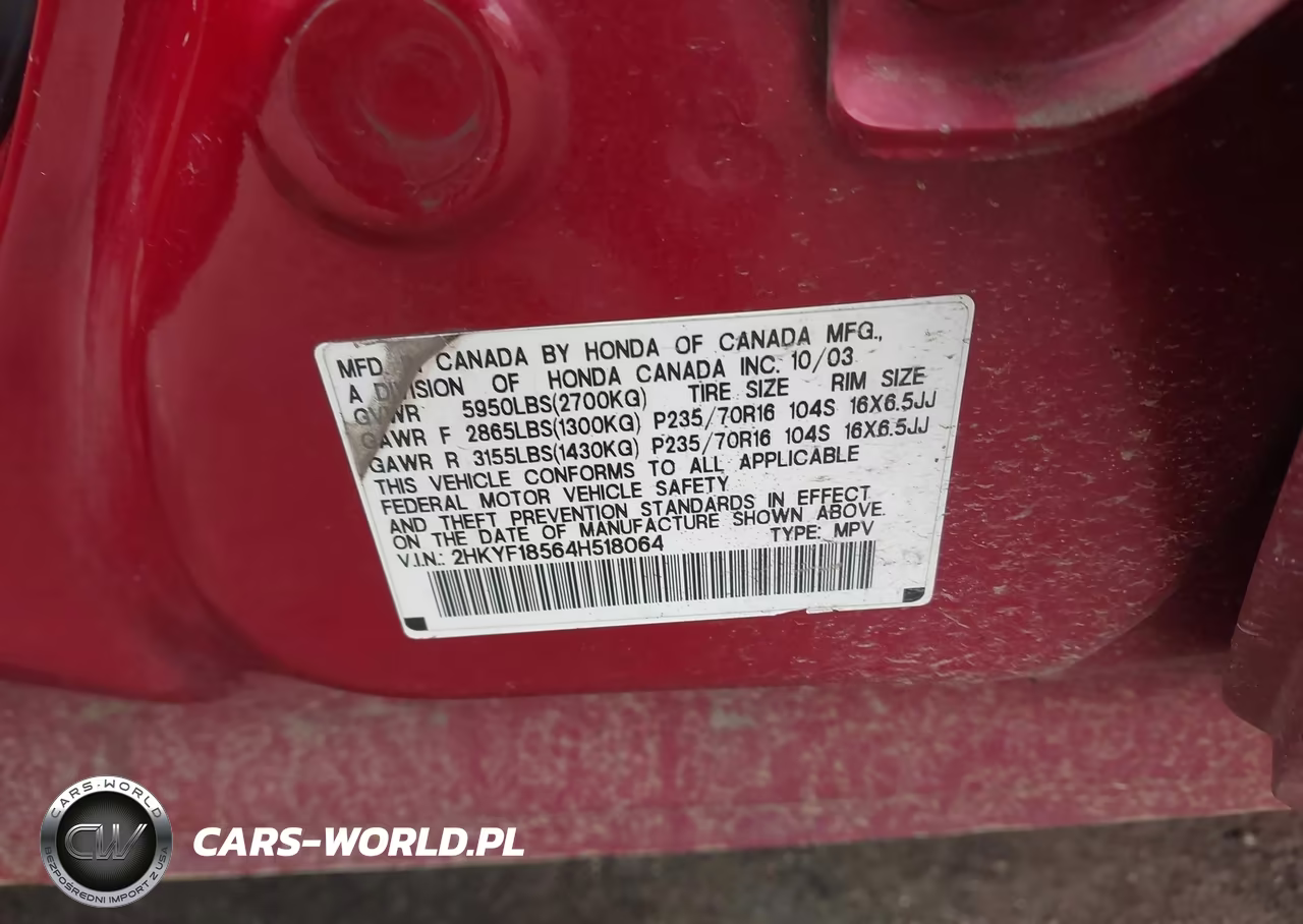 2004 Honda Pilot Ex-L VIN:2HKYF18564H518064 - 9
