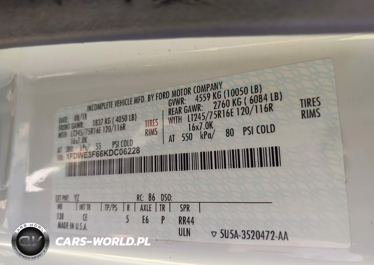 2019 Ford E-350 Cutaway VIN:1FDWE3F66KDC06228 - 8