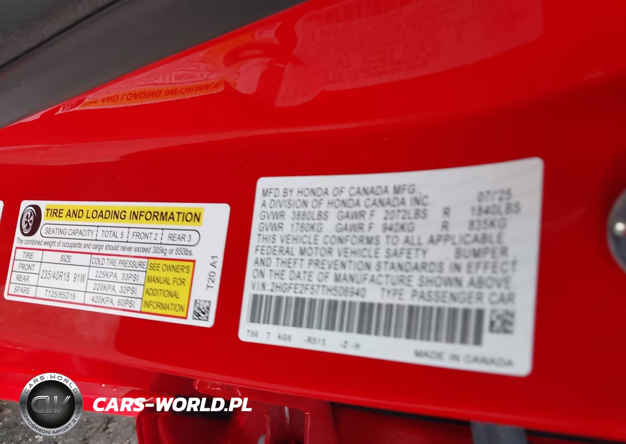 2026 Honda Civic Sport VIN:2HGFE2F57TH506940 - 9
