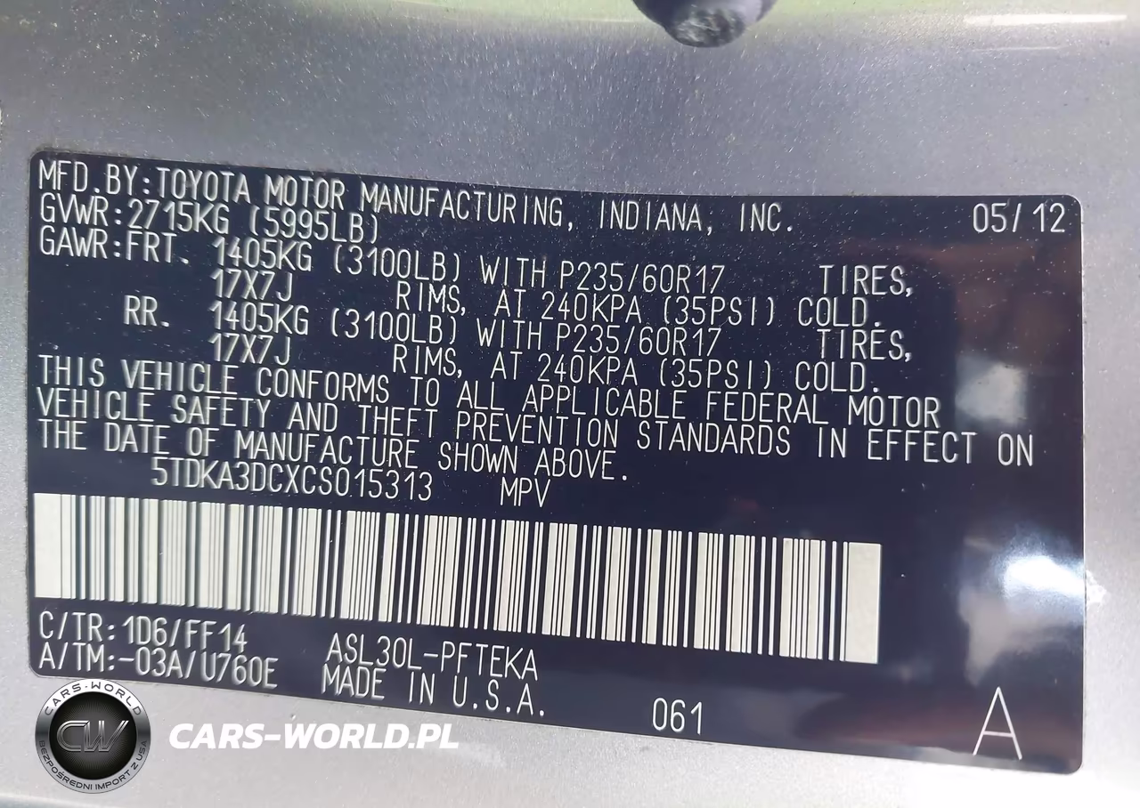 2012 Toyota Sienna Base 7 Passenger VIN:5TDKA3DCXCS015313 - 9