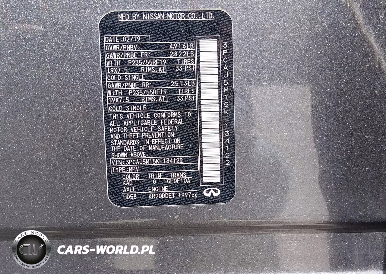 2019 Infiniti Qx50 Luxe VIN:3PCAJ5M15KF134122 - 9