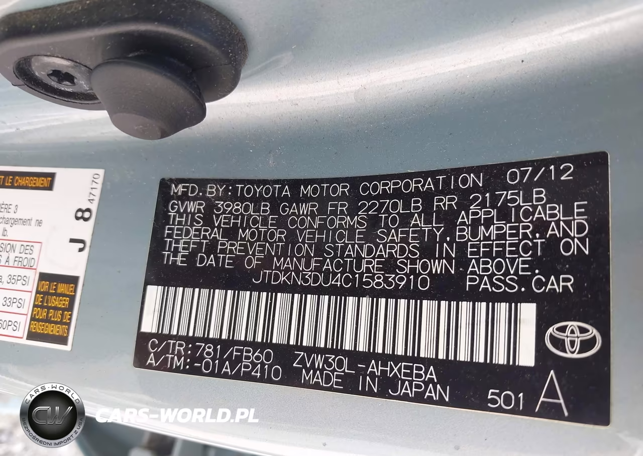 2012 Toyota Prius Two VIN:JTDKN3DU4C1583910 - 9
